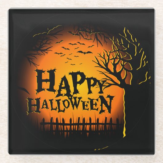 SCHWARZE UND ORANGE SPOOKY HALLOWEEN NACHT GLASUNTERSETZER (Vorderseite)