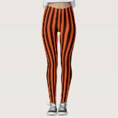 Schwarze und orange Streifen vertikal Leggings (Vorderseite)