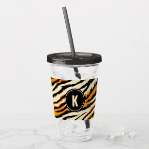 Schwarze und orange Tigerstreifen-Monogramm Acryltrinkbecher