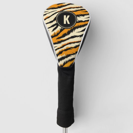 Schwarze und orange Tigerstreifen-Monogramm Golf Headcover (Vorderseite)