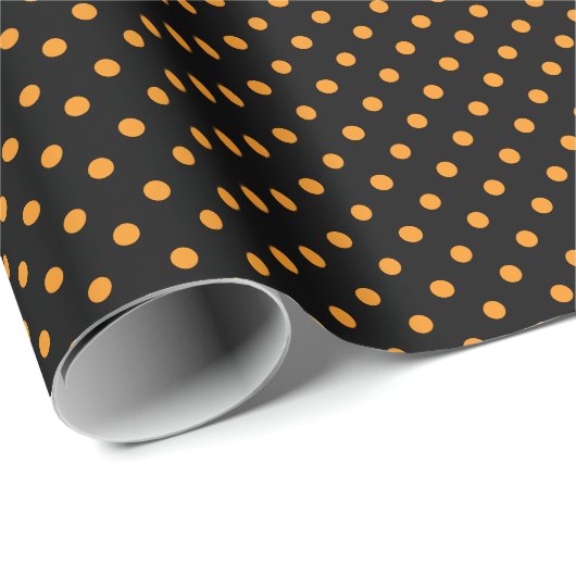 Schwarze und orangefarbene Polka-Punkte Geschenkpapier (Rolleneckpunkt)