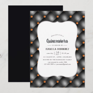 Schwarze und orangefarbene Quinceañera aus Kunstle Einladung