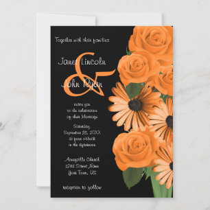 Schwarze und orangefarbene Rosen und Gänseblümchen Einladung