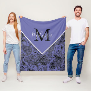 Schwarze und periwinkle Paisley-Flanelldecke Fleecedecke