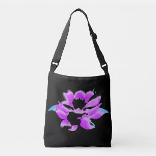 SCHWARZE UND PINK LOTUS BLUME TOTE BEUTEL TRAGETASCHEN MIT LANGEN TRÄGERN