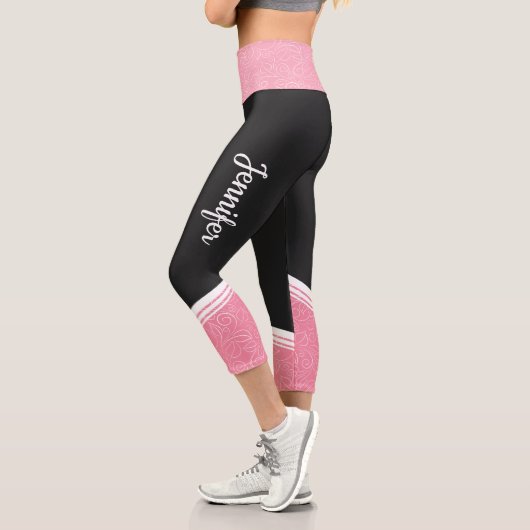 Schwarze und rosa, bläserne weiße Streifen und Nam Capri Leggings (Links)