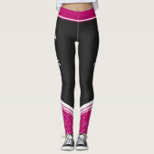 Schwarze und rosa bläserweiße Streifen und Name Leggings (Vorderseite)