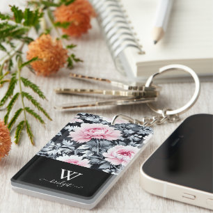 schwarze und rosa elegante moderne Floral Schlüsselanhänger