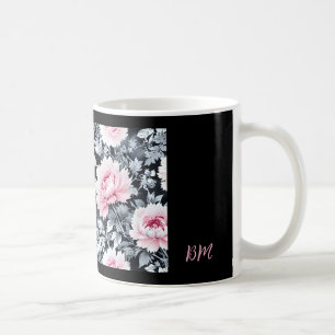 schwarze und rosa elegante Vintage-Blumen Kaffeetasse