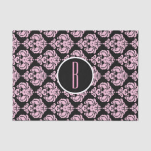 Schwarze und rosa glamouröse Damast-Monogramm-Buch Seidenpapier