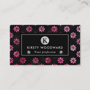 Schwarze und rosa glitzernde Blumen Glam-Muster Visitenkarte