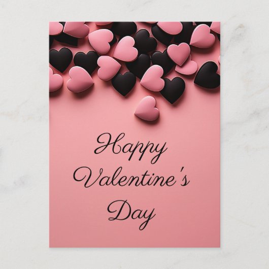 Schwarze und rosa Herzen auf rosa Erde Valentinin Postkarte (Vorderseite)