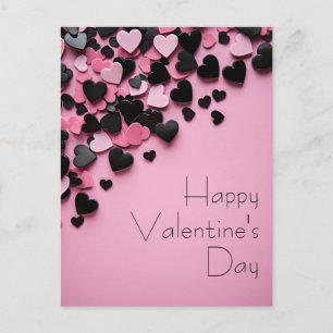 Schwarze und rosa Herzen auf rosa Erde Valentinin Postkarte