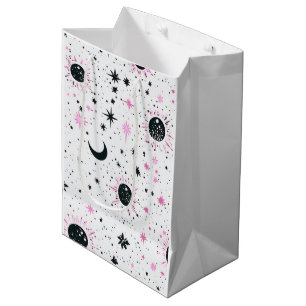 Schwarze und rosa Himmelssonne Mond Sterne Mittlere Geschenktüte