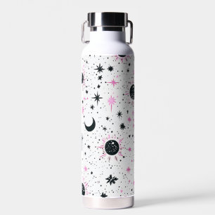 Schwarze und rosa Himmelssonne Mond Sterne Trinkflasche