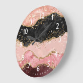 Schwarze und rosa Pailletten Achat Große Wanduhr (Winkel)