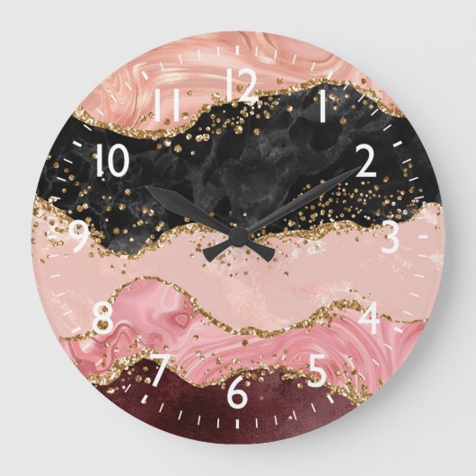 Schwarze und rosa Pailletten Achat Große Wanduhr (Vorderseite)