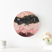 Schwarze und rosa Pailletten Achat Große Wanduhr (Zuhause)