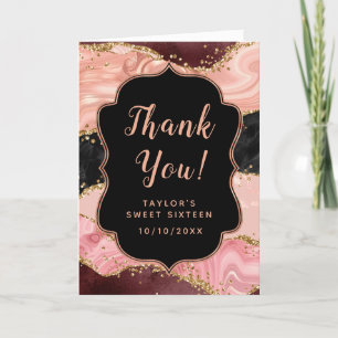 Schwarze und rosa Pailletten Achat Sweet Sixteen Dankeskarte