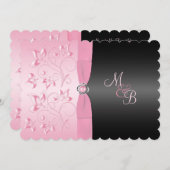 Schwarze und rosa Perle Loveknot Blumeneinladung Einladung (Vorne/Hinten)