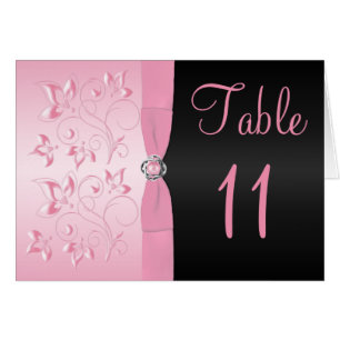Schwarze und rosa Perle Loveknot Tischnummer-Karte