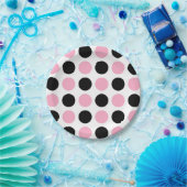 Schwarze und rosa Polka-Punkte Pappteller (Party)