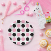 Schwarze und rosa Polka-Punkte Pappteller (Party)