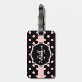 Schwarze und rosa Punkte Gepäckanhänger (Rückseite vertikal)