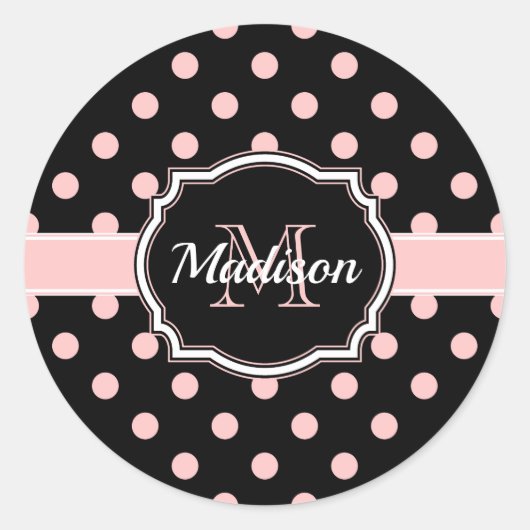 Schwarze und rosa Punkte Runder Aufkleber (Vorderseite)