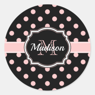 Schwarze und rosa Punkte Runder Aufkleber