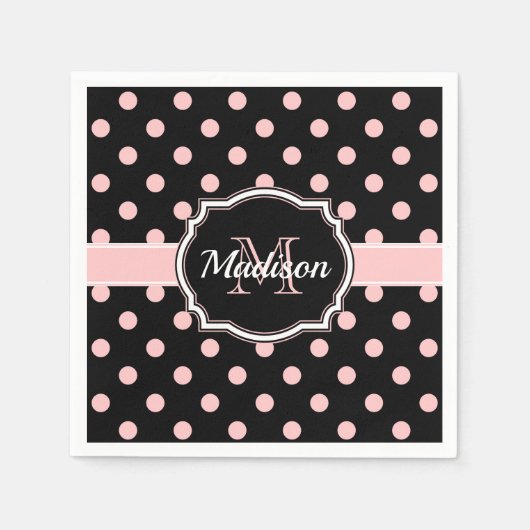 Schwarze und rosa Punkte Serviette (Vorderseite)