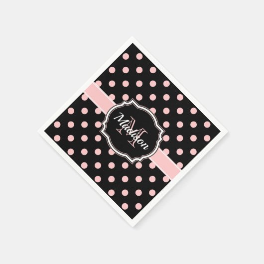 Schwarze und rosa Punkte Serviette (Ecke)