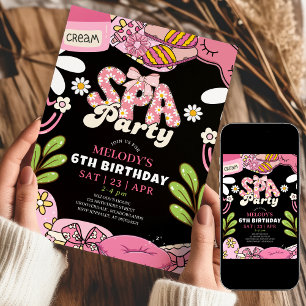 Schwarze und rosa Retro-Gasterei-Daisy-Spa-Party-G Einladung
