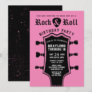 Schwarze und rosa Rock n Roll Gitarre  Einladung
