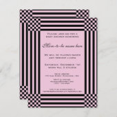 Schwarze und rosa Schachbrett Streifen Babydusche Einladung (Vorne/Hinten)