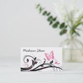 schwarze und rosa Schmetterlings-Visitenkarte Visitenkarte (Stehend Vorderseite)