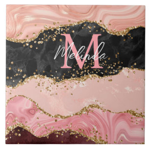 Schwarze und rosa Sequins-Achat Fliese