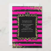 Schwarze und rosa Streifen Gold Fossile Party Einl Einladung (Rückseite)