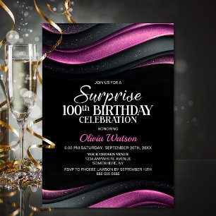 Schwarze und rosa Überraschung zum 100. Geburtstag Einladung