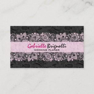 Schwarze und rosa Vintage-Blumen-Spitze Hochzeitsd Visitenkarte