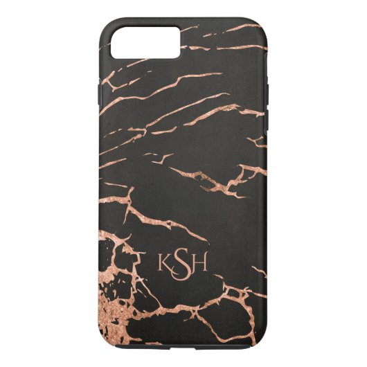 Schwarze und Rose-Gold-Marmorklecksen Case-Mate iPhone Hülle (Rückseite)