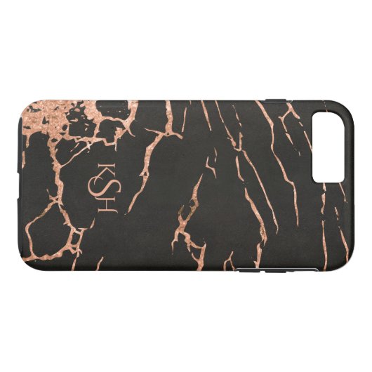 Schwarze und Rose-Gold-Marmorklecksen Case-Mate iPhone Hülle (Rückseite (Horizontal))
