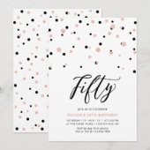 Schwarze und Roségoldene einfache Fünfzig 50. Gebu Einladung (Vorne/Hinten)