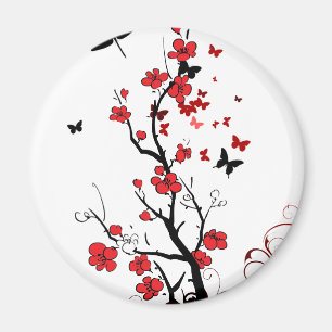 Schwarze und rote Blume Magnet