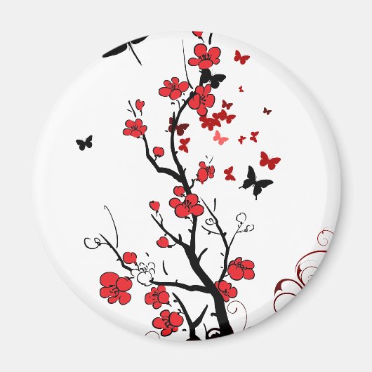 Schwarze und rote Blume Magnet (Vorne)