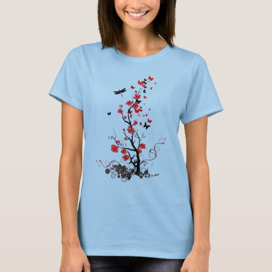 Schwarze und rote Blume T-Shirt (Vorderseite)
