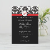 Schwarze und rote Damast-Hochzeits-Einladung Einladung (Stehend Vorderseite)