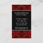Schwarze und rote Damast-Monogramm-Visitenkarte Visitenkarte (Rückseite)