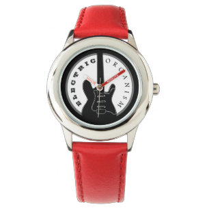 Schwarze und rote elektrische Rockgitarre modern c Armbanduhr