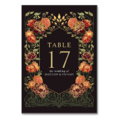 Schwarze und rote Fantasie verzauberte Hochzeit im Tischnummer (Vorderseite)